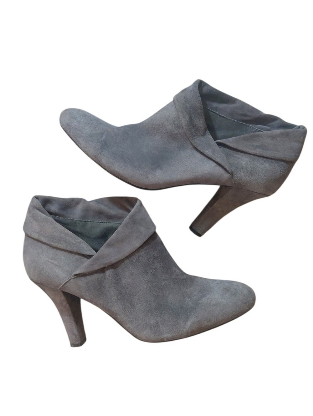 Enzo Angiolini Gray Suede Fold-Top Heeled Ankle Booties Size 10